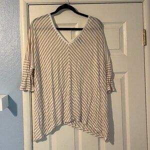 White House Black Market White & Tan Striped Dolman Sleeve Top